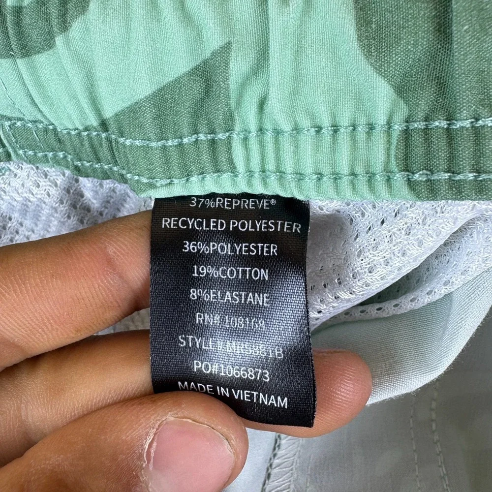 RSQ Swim Shorts Mens 30x5 Green Cotton Palm Print Elastic Waist Pool Quick-Dry‎